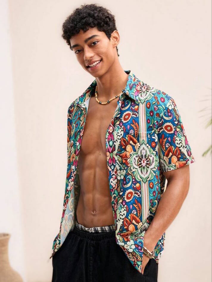 Uptown Funky VCAY Men's 3Casual Short Sleeve Floral Shirt